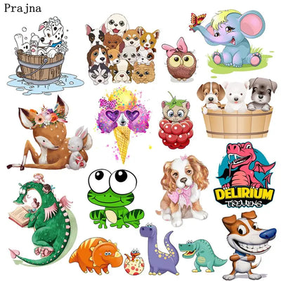 Prajna Cartoon Animals Cat Dog Heat Transfer Frog Deer Elephant  Iron-On Transfers Thermal Stickers On Clothes For Kids T-shirt - Gufetto Brand 