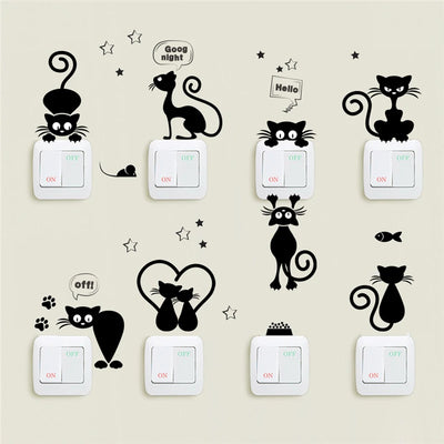 Lovely Cat Light Switch Phone Wall Stickers For Kids Rooms Diy Home Decoration Cartoon Animals Wall Decals Pvc Mural Art - Gufetto Brand 