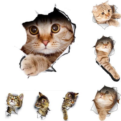 Cats 3D Wall Sticker Toilet Stickers Hole View Vivid Dogs Bathroom For Home Decoration Animals Vinyl Decals Art Wallpaper Poster - Gufetto Brand 