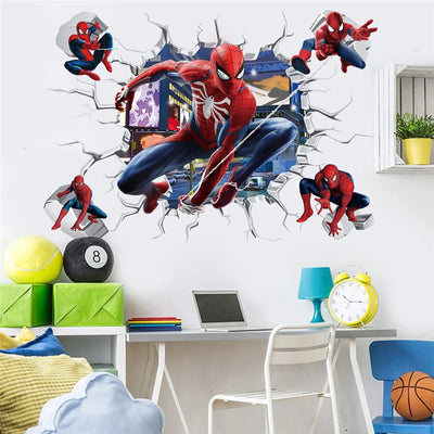 3D Stereoscopic Effect Spider-Man Wall Stickers For Kids Room Marvel Superhero Movie Poster Living Room Bedroom Wall Decoration - Gufetto Brand 
