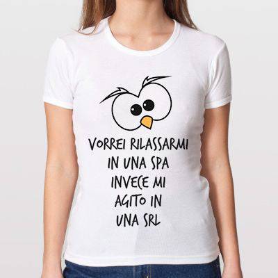T-shirt Donna Vorrei Rilassarmi... White Edition - Gufetto Brand 