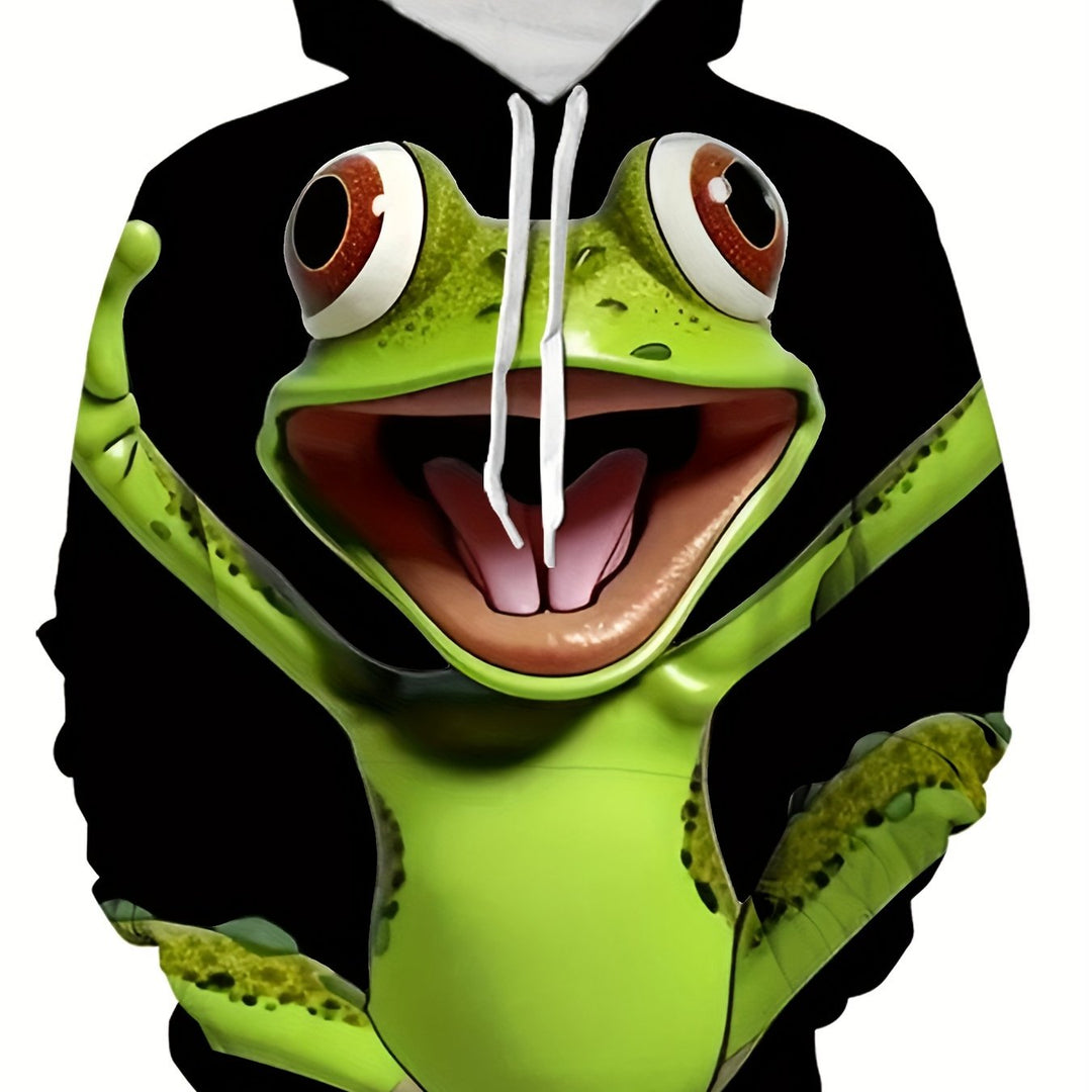 Men's 3D Frog Print Hoodie - Casual & Sporty, Breathable Polyester, Long Sleeve Pullover for Spring & Fall - Gufetto Brand 