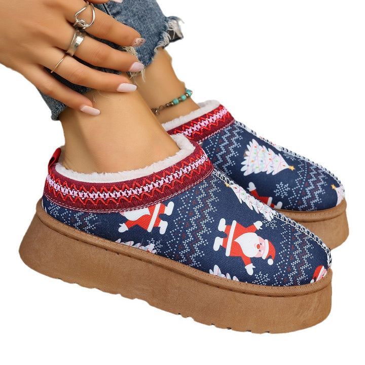 Stivaletti da donna con stampa natalizia in cartone animato, scarpe casual foderate in peluche, comodi stivaletti invernali - Gufetto Brand 