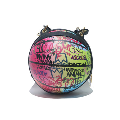 Borsa rotonda piccola con catena da basket con graffiti dipinti - Gufetto Brand 