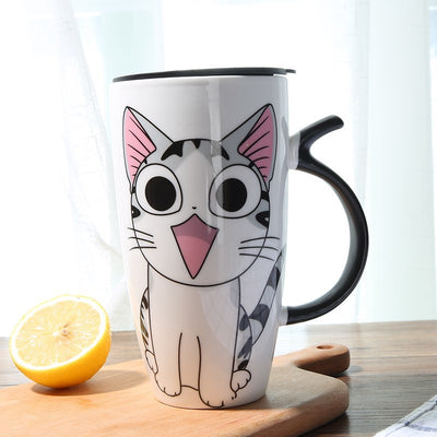Tazza da caffè in ceramica simpatico gatto con coperchio Tazze per animali di grande capacità da 600 ml Bicchieri creativi Caffè Tazze da tè Regali novità Tazza di latte - Gufetto Brand 