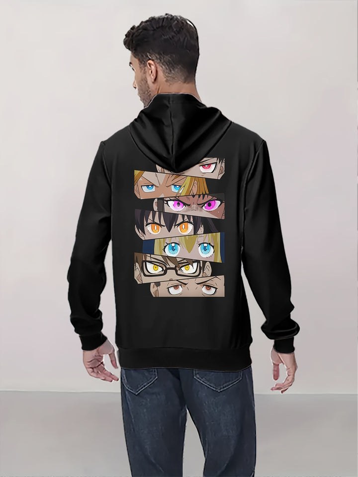 Men's Anime Print Hoodie - Casual Pullover with Kangaroo Pocket, Long Sleeve, Polyester Blend, Perfect for Fall & Winter - Great Gift Idea - Gufetto Brand 