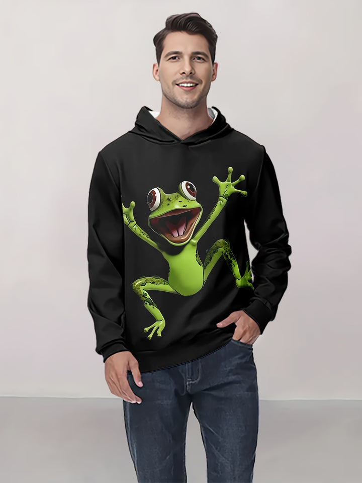 Men's 3D Cartoon Frog Hoodie - Casual Long Sleeve Pullover with Kangaroo Pocket, Perfect for Spring & Fall, Cool, Hoodie Top, Versatile - Gufetto Brand 