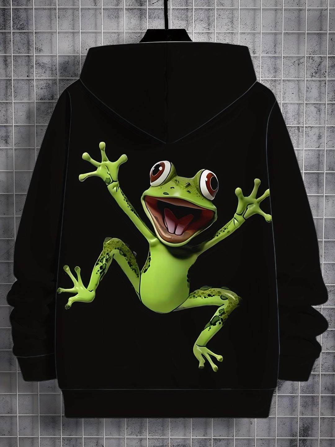 Men's 3D Cartoon Frog Hoodie - Casual Long Sleeve Pullover with Kangaroo Pocket, Perfect for Spring & Fall, Cool, Hoodie Top, Versatile - Gufetto Brand 