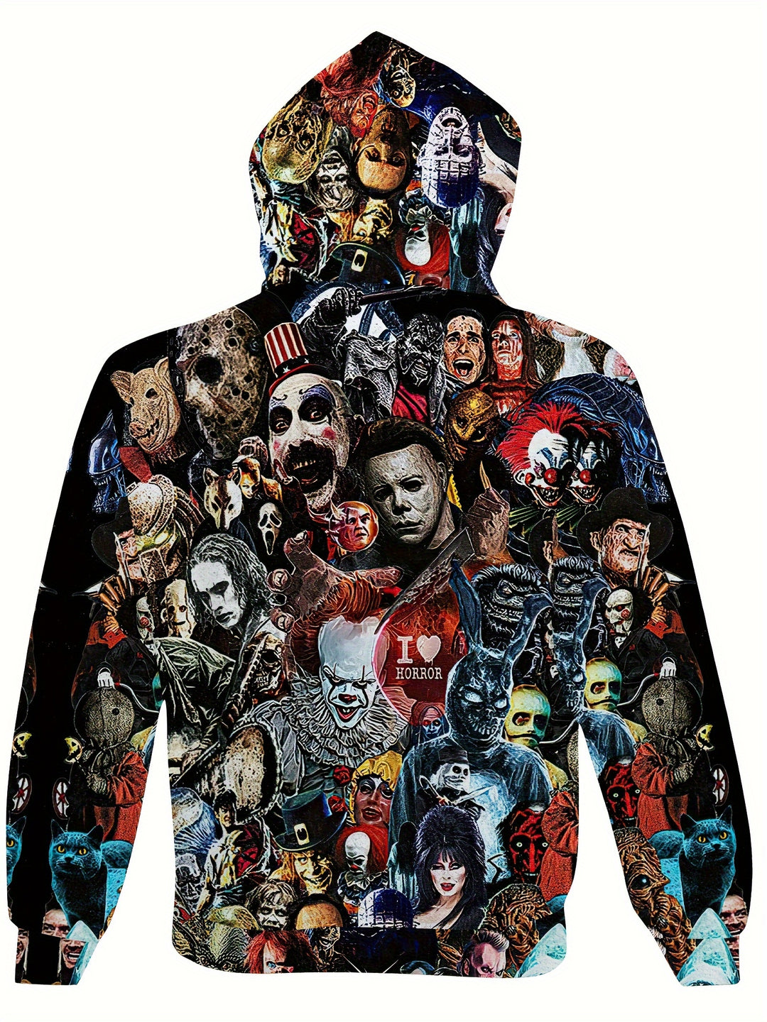Men's Casual Horror Themed Hoodie with All Over Print - Polyester Spandex Blend, Slight Stretch, Hooded Pullover with Knit Fabric, Regular Fit for Autumn Winter - Gufetto Brand 