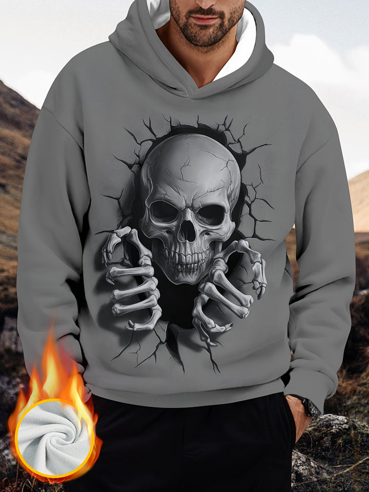 Men's fleece hoodie cracked skull print pattern Men's casual hooded sweatshirt Men's fashion sweatshirt Men's hooded sweatshirt digital printing Craftsmanship plus velvet for warmth - Gufetto Brand 