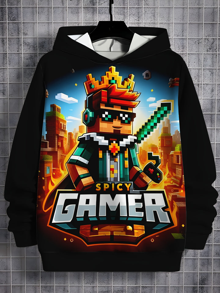 Boys' Cool 3D Cartoon Character Hoodie - Comfy & Stylish Pullover for Spring/Fall, Polyester Blend, Casual, Print, Leisure Style, Conventional Version, Spring/Autumn - Gufetto Brand 