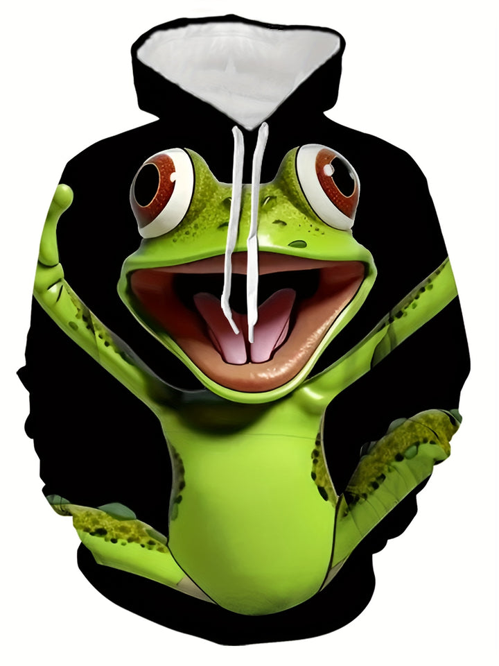 Men's 3D Frog Print Hoodie - Casual & Sporty, Breathable Polyester, Long Sleeve Pullover for Spring & Fall - Gufetto Brand 