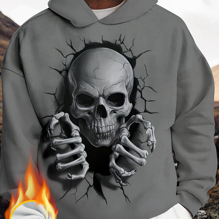 Men's fleece hoodie cracked skull print pattern Men's casual hooded sweatshirt Men's fashion sweatshirt Men's hooded sweatshirt digital printing Craftsmanship plus velvet for warmth - Gufetto Brand 