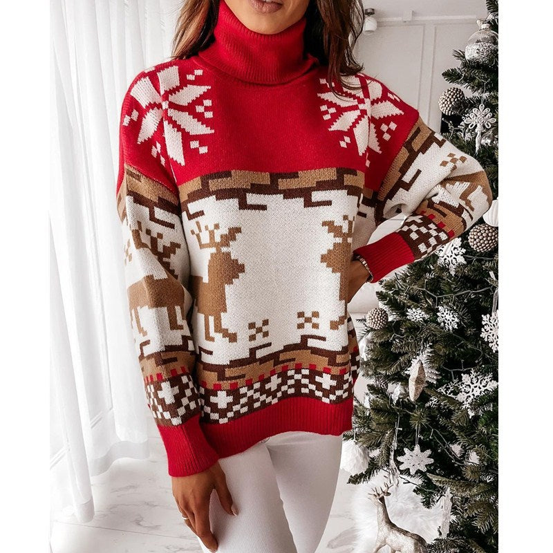 Maglione lavorato a maglia jacquard natalizio alce dolcevita - Gufetto Brand 