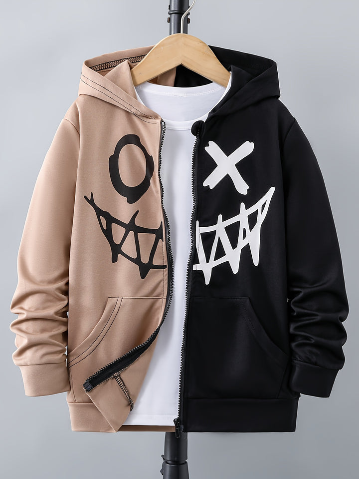 Funny Expression Graphic Print Boys Colorblock Zip Up Lightweight Hoodie Sweatshirt Casual Long Sleeve Hoodies with Pockets Gym Sports Hooded Jacket - Gufetto Brand 