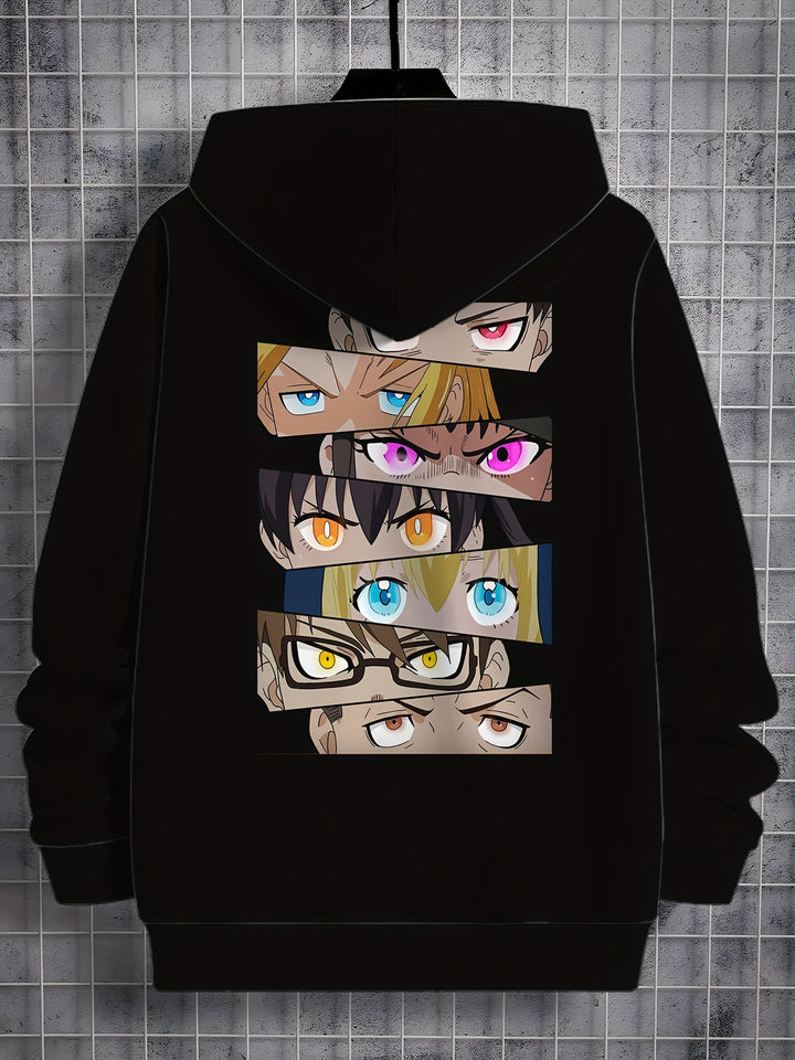 Men's Anime Print Hoodie - Casual Pullover with Kangaroo Pocket, Long Sleeve, Polyester Blend, Perfect for Fall & Winter - Great Gift Idea - Gufetto Brand 