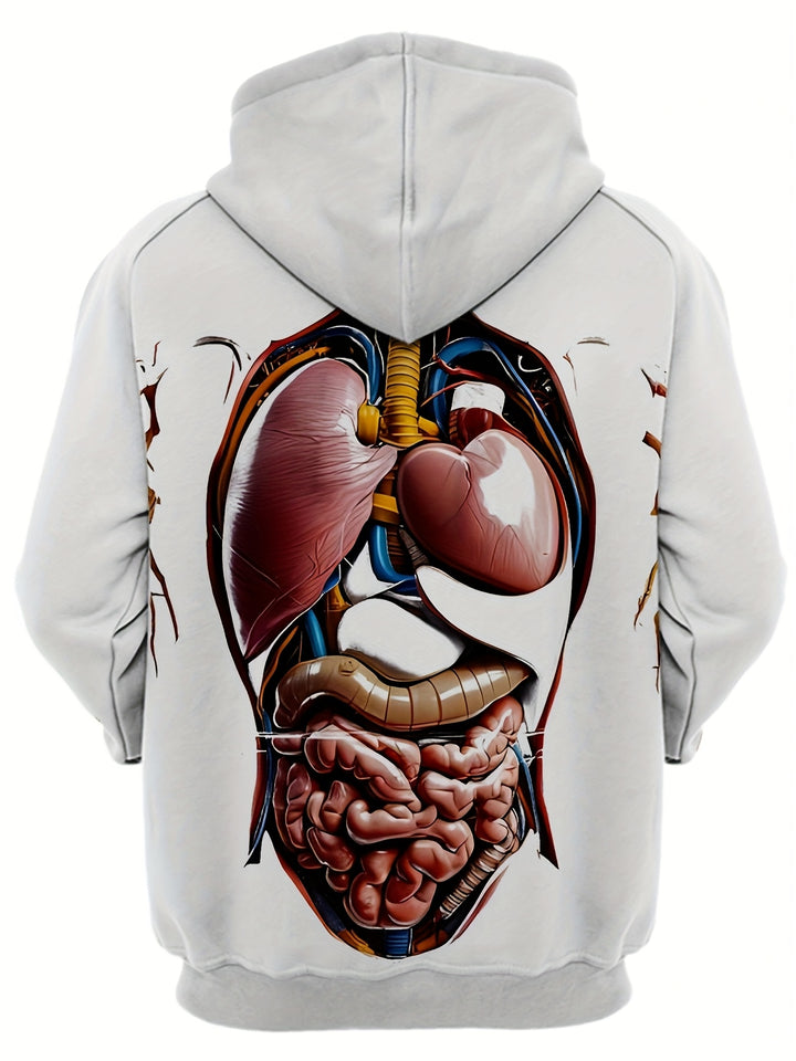 1pc Men'S 3D Anatomical Print Hoodie, Casual Polyester Knit Fabric Sweatshirt with Slight Stretch, Regular Fit Hooded Pullover for Fall/Winter Streetwear - Gufetto Brand 