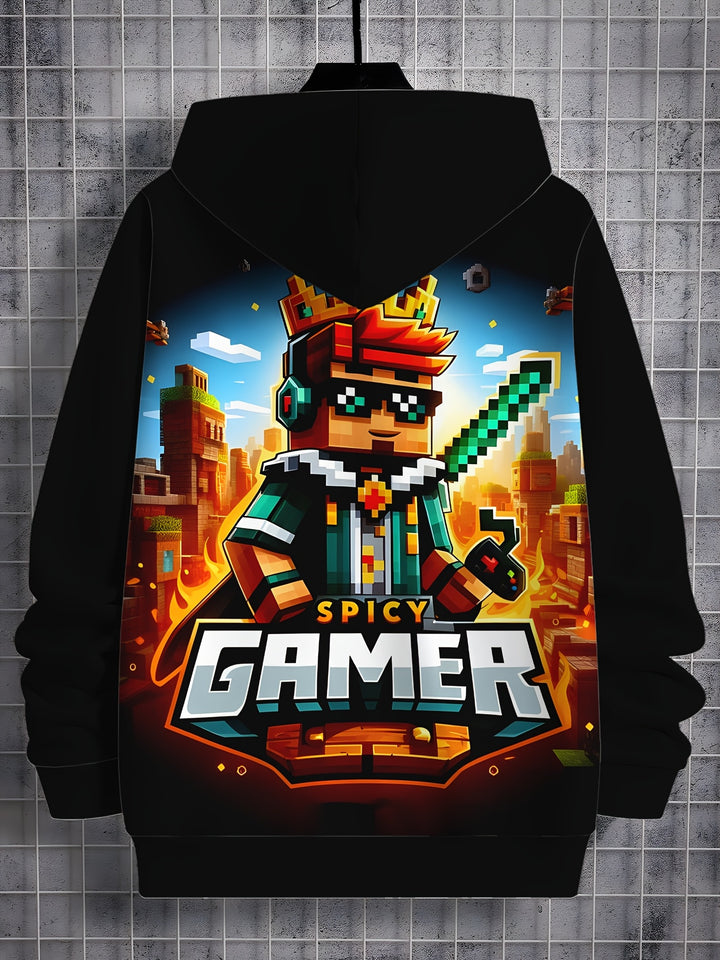 Boys' Cool 3D Cartoon Character Hoodie - Comfy & Stylish Pullover for Spring/Fall, Polyester Blend, Casual, Print, Leisure Style, Conventional Version, Spring/Autumn - Gufetto Brand 