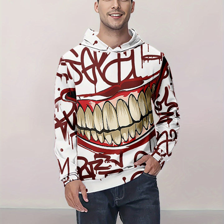Men's 3D Creepy Smile Print Hoodie - Casual & Stylish Pullover with Kangaroo Pocket, Perfect for Outdoor Activities - Gufetto Brand 