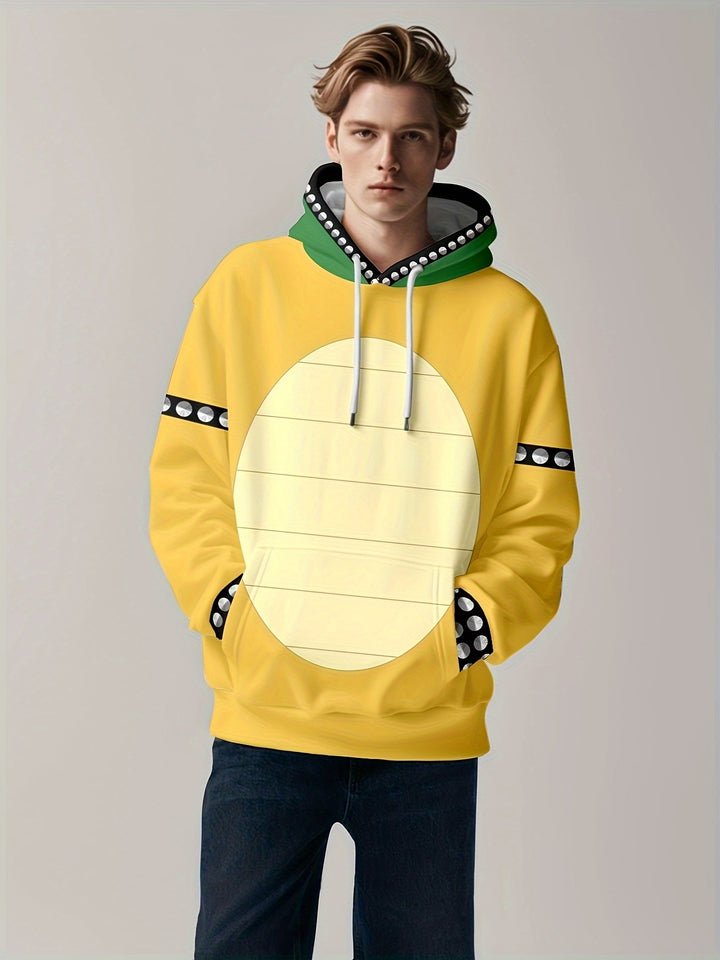 Men'S Fashion 3D Digital Print Hoodie, Casual Polyester Pullover with Turtle Print, Regular Fit, Stretch Knit Fabric, Hooded Sweatshirt - Gufetto Brand 
