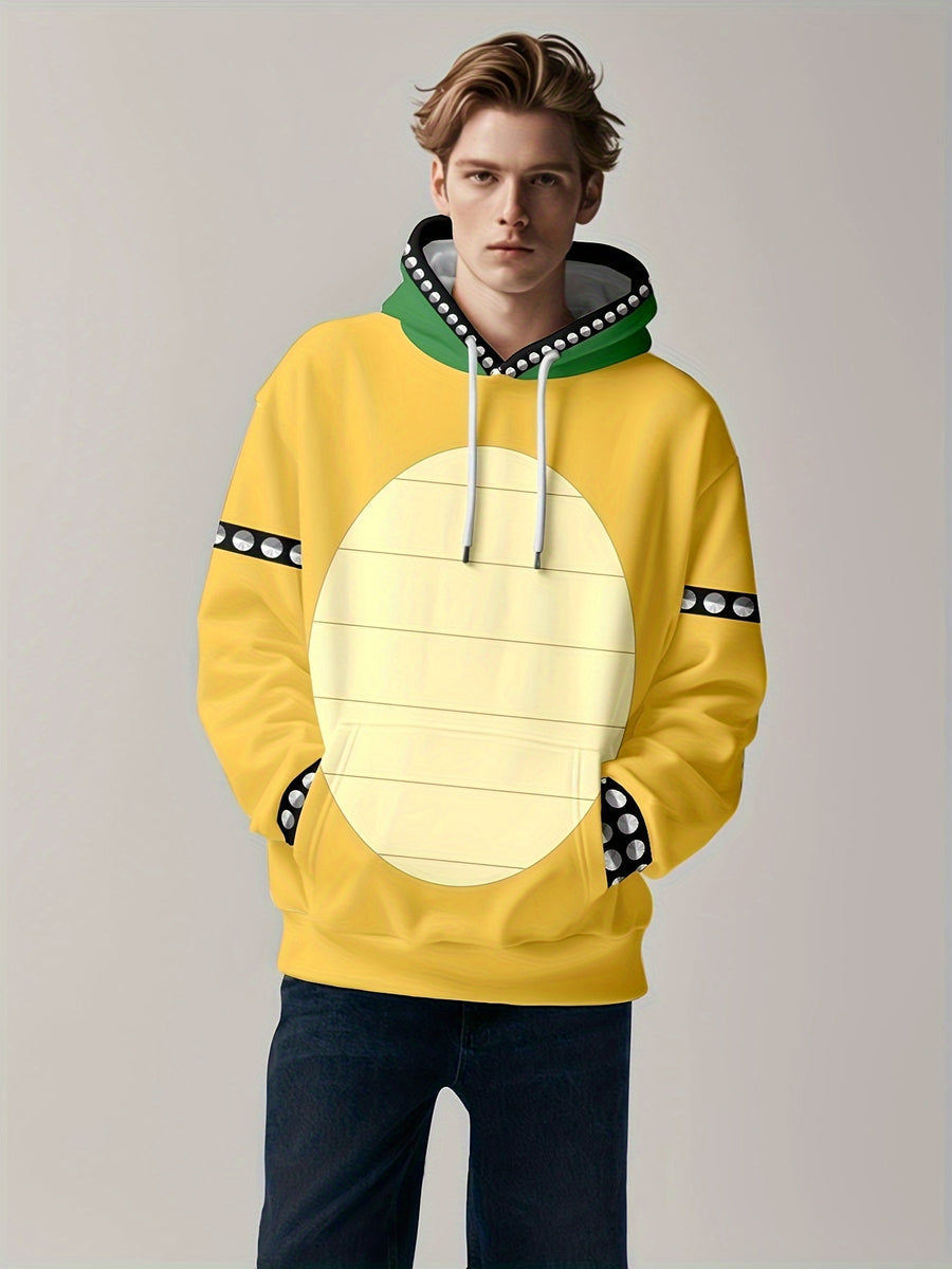 Men'S Fashion 3D Digital Print Hoodie, Casual Polyester Pullover with Turtle Print, Regular Fit, Stretch Knit Fabric, Hooded Sweatshirt - Gufetto Brand 