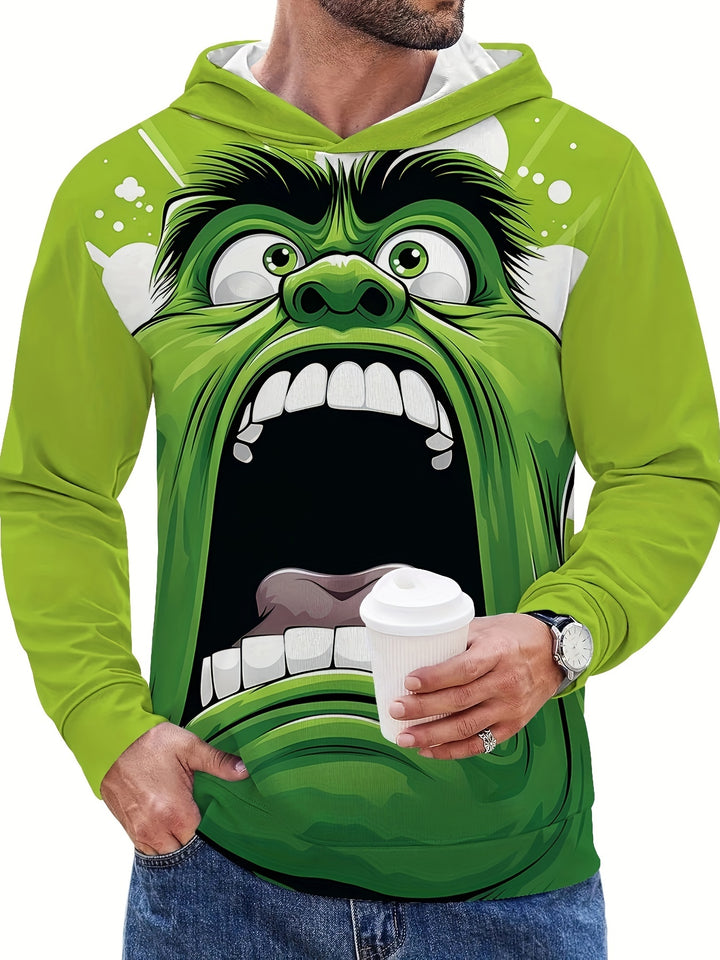 Stretchy Fit, Funny & Unique Men's Hoodie with Exaggerated Print - Casual Pullover, Perfect Gift Idea, Polyester Blend, Machine Washable, Plus Size Hoodie - Gufetto Brand 