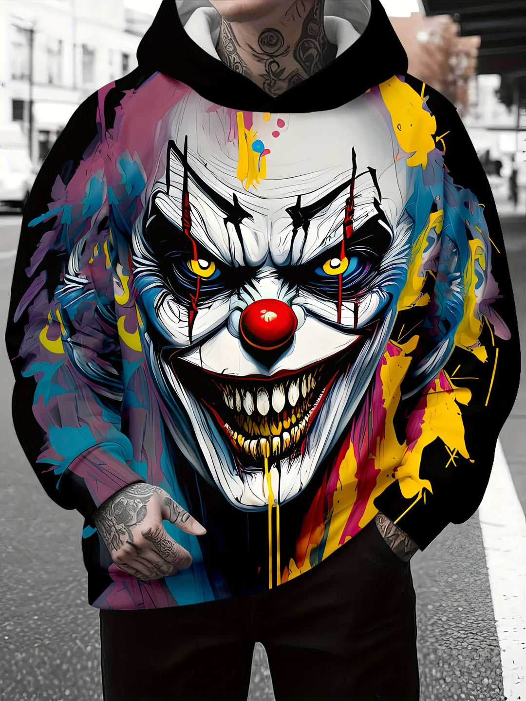 Men's Joker Graphic Print Hoodie, Casual Long Sleeve Hooded Sweatshirt For Outdoor - Gufetto Brand 