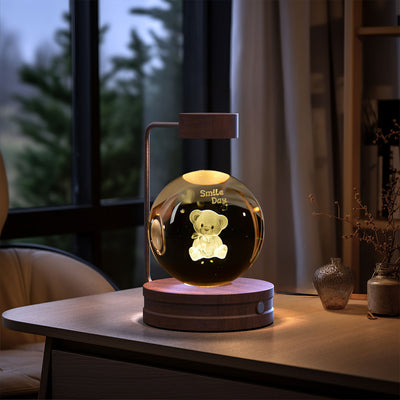 Lampada da notte per interni con sfera di cristallo, dinosauro cosmico, alimentazione USB, lampada da comodino calda, regalo di compleanno - Gufetto Brand 