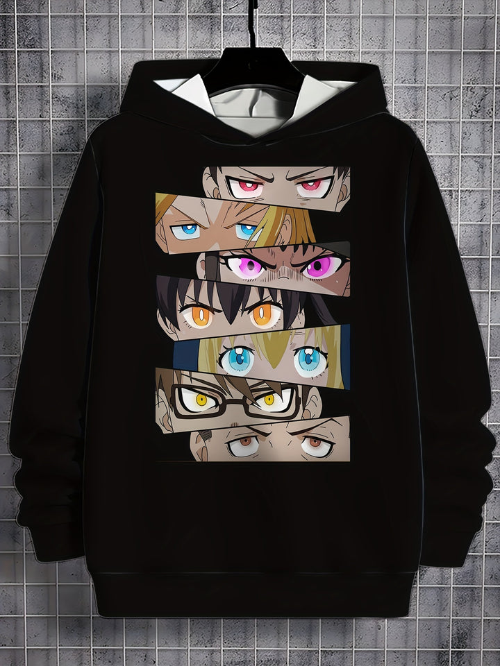 Men's Anime Print Hoodie - Casual Pullover with Kangaroo Pocket, Long Sleeve, Polyester Blend, Perfect for Fall & Winter - Great Gift Idea - Gufetto Brand 