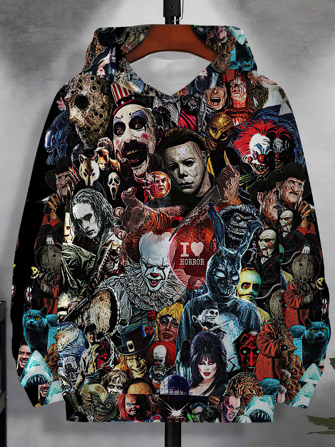 Men's Casual Horror Themed Hoodie with All Over Print - Polyester Spandex Blend, Slight Stretch, Hooded Pullover with Knit Fabric, Regular Fit for Autumn Winter - Gufetto Brand 