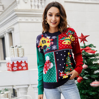 Maglione lavorato a maglia natalizio con fiocco di neve con albero di Natale e pullover da donna - Gufetto Brand 