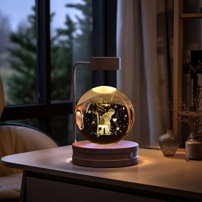 Lampada da notte per interni con sfera di cristallo, dinosauro cosmico, alimentazione USB, lampada da comodino calda, regalo di compleanno - Gufetto Brand 