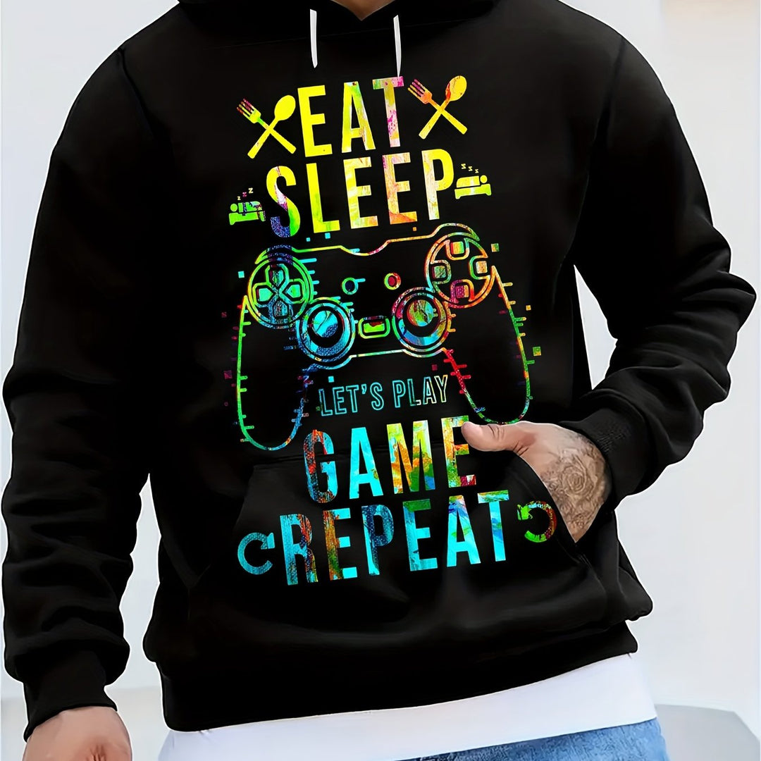 Men's 'EAT GAME...' Print Hooded Sweatshirt, Casual Trendy Long Sleeve Top As Gift - Gufetto Brand 