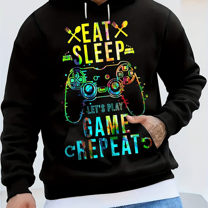 Men's 'EAT GAME...' Print Hooded Sweatshirt, Casual Trendy Long Sleeve Top As Gift - Gufetto Brand 