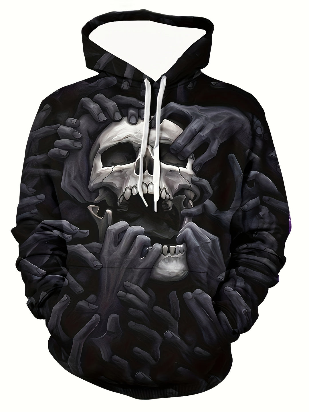 Men's Broken Skull And Hands Pattern Hooded Sweatshirt With Drawstring And Kangaroo Pocket, Sports Fashion Hoodie For Spring And Fall - Gufetto Brand 