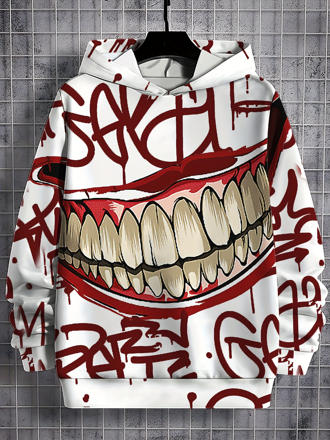 Men's 3D Creepy Smile Print Hoodie - Casual & Stylish Pullover with Kangaroo Pocket, Perfect for Outdoor Activities - Gufetto Brand 