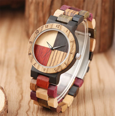 Wood Bangle Women's Quartz Wristwatch 4 Colors Mixed Dial Natural Full Wooden Lady Bracelet Watches Folding Clasp Timepiece - Gufetto Brand 