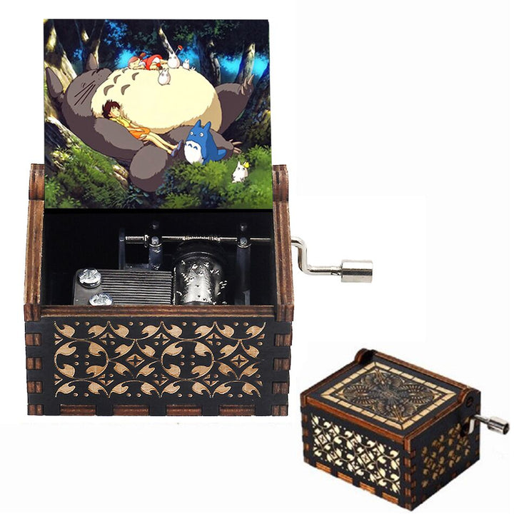 Carillon in legno nero Jurassic Park Caja Musical Queen Totoro Carillon in legno a manovella Regalo di Natale - Gufetto Brand 
