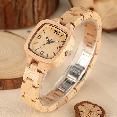 Luxury Maple Wood Ladies Watch Square Dial Full Wooden Bangle Wrist Watches Creative Timepiece Gifts for Girlfriend/Wife - Gufetto Brand 