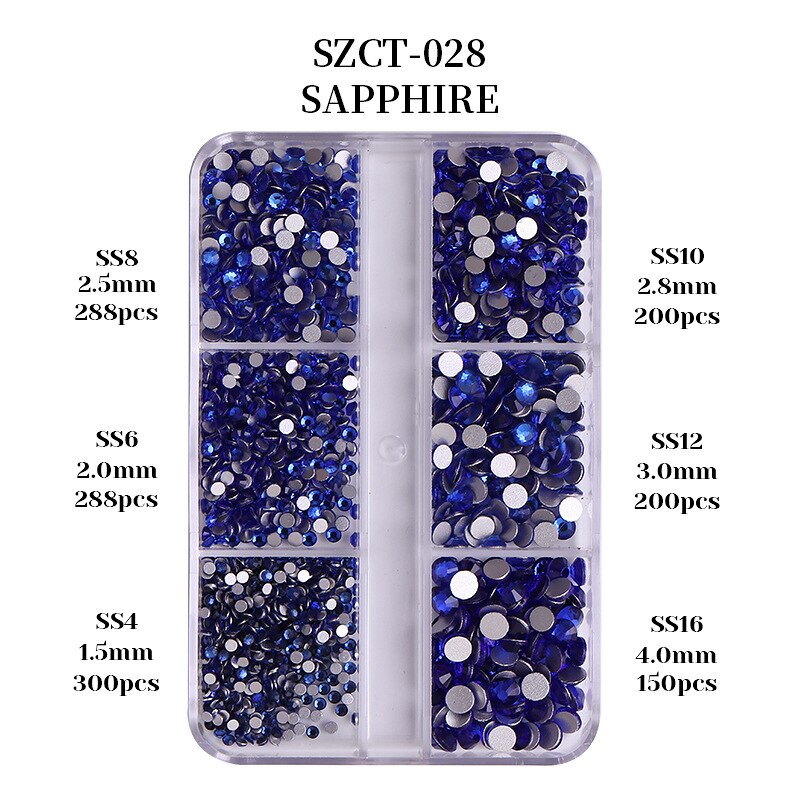 FlorVida 6 misure Kit di strass piatti in cristallo in scatola Decorazioni per nail art ibride AB Gemme di strass colorate perle per set manicure - Gufetto Brand 