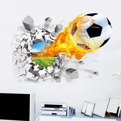 3D Football Broken Wall Sticker For Kids Room Living Room Sports Decoration Mural Wall Stickers Home Decor Decals Wallpaper - Gufetto Brand 