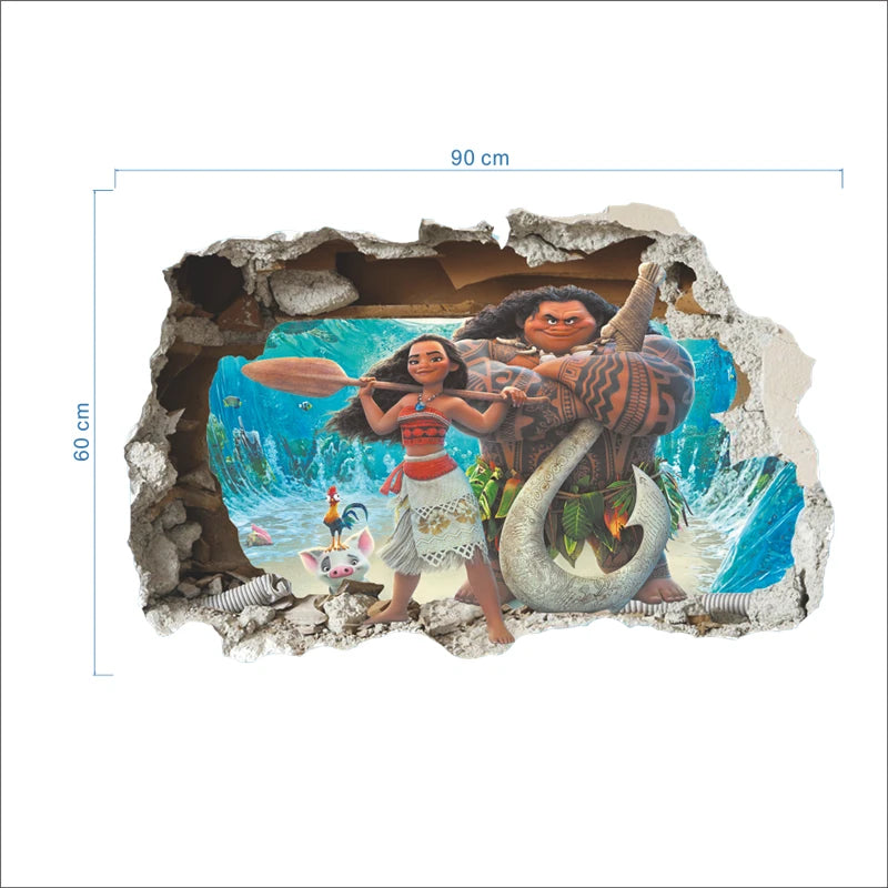 Moana Maui 3d Broken Hole Wall Stickers Kids Room Home Decoration Ocean Mythology Movie Vaiana Mural Art Cartoon Pvc Decals - Gufetto Brand 
