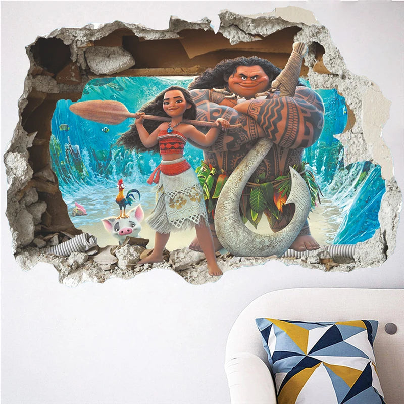 Moana Maui 3d Broken Hole Wall Stickers Kids Room Home Decoration Ocean Mythology Movie Vaiana Mural Art Cartoon Pvc Decals - Gufetto Brand 
