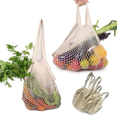 Sacchetti riutilizzabili in rete di cotone per verdure, frutta, cibo, cucina, lavabile, griglia, borsa ecologica, organizer da cucina - Gufetto Brand 