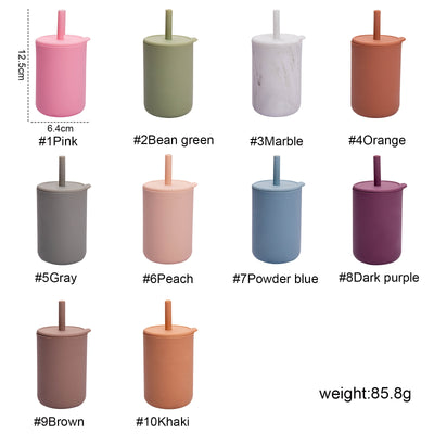 Bicchiere per l'acqua in silicone per bambini a 10 colori Bicchieri per bibite per l'apprendimento del bambino senza BPA Tazze di paglia morbida per bambini - Gufetto Brand 