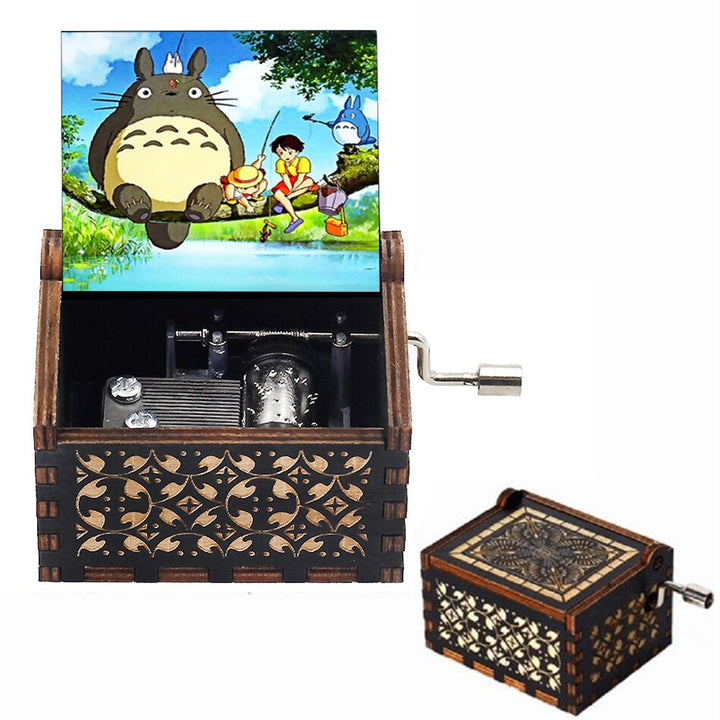 Carillon in legno nero Jurassic Park Caja Musical Queen Totoro Carillon in legno a manovella Regalo di Natale - Gufetto Brand 