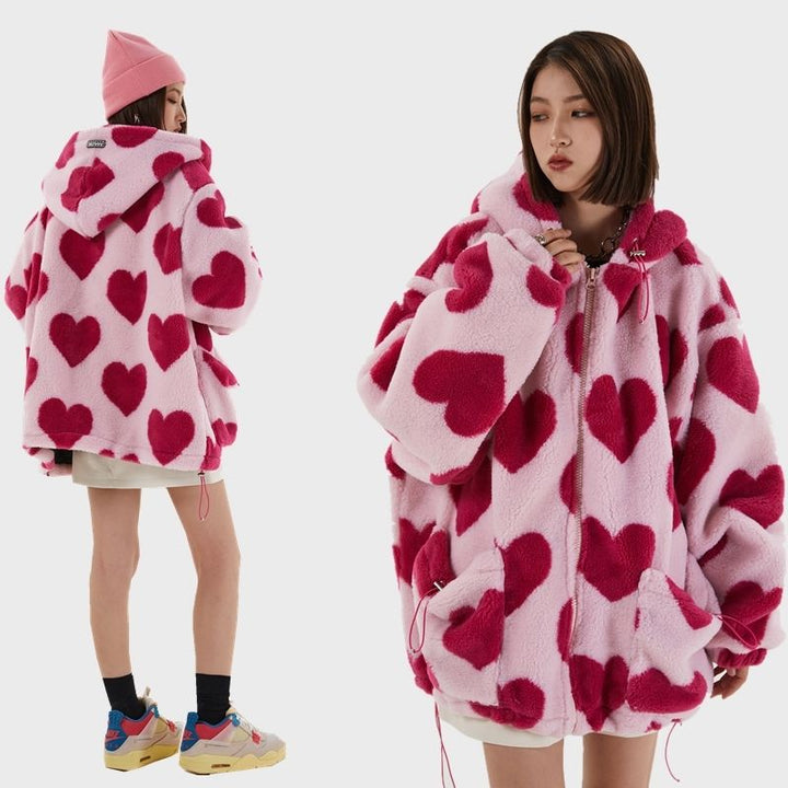 Giacca invernale imbottita in pelliccia di coniglio stampata Harajuku Love High Street per uomo e donna Giacca in cotone con cappuccio per studenti stile Hong Kong - Gufetto Brand 