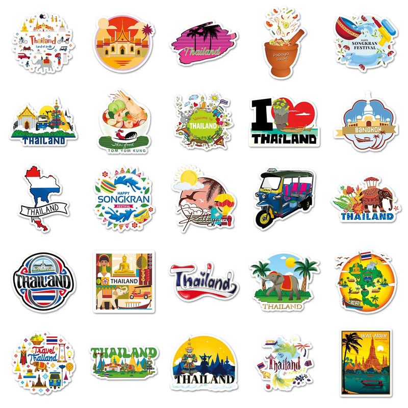 10/30/50PCS Thailand Travel Scenery Cartoon Stickers DIY Laptop Luggage Skateboard Graffiti Decals Fun for Kid Gift - Gufetto Brand 