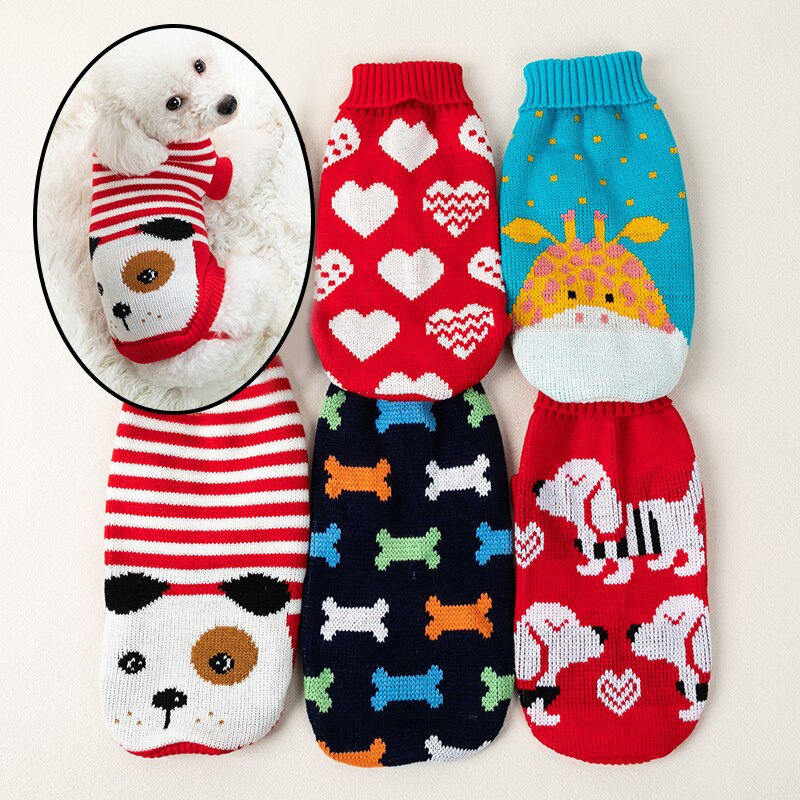 Vestiti per cani di Natale Maglione lavorato a maglia caldo invernale del fumetto per cani di piccola taglia Abbigliamento per animali domestici Cappotto pullover per cuccioli Gilet all'uncinetto lavorato a maglia - Gufetto Brand 