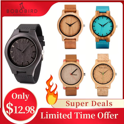 BOBO BIRD Watch Men Women Wooden Quartz Leather Strap Wristwatches Ladies Timepieces Clock Customized Great Gifts DropShipping - Gufetto Brand 
